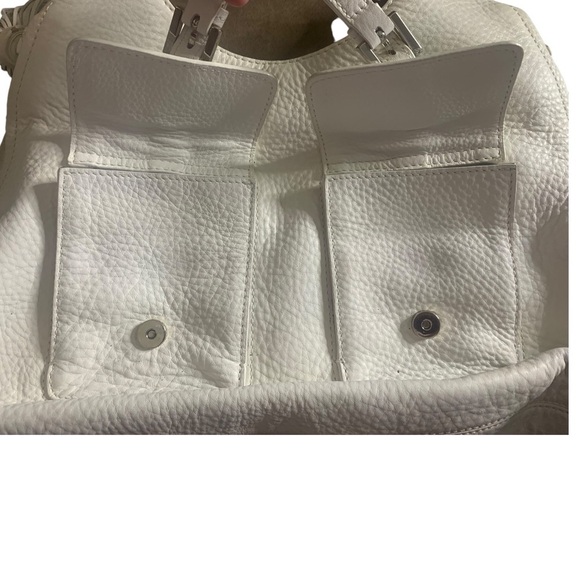 White Genuine Leather Brooks Brothers Tassel Zipper Gusset Handbag - Picture 5 of 16